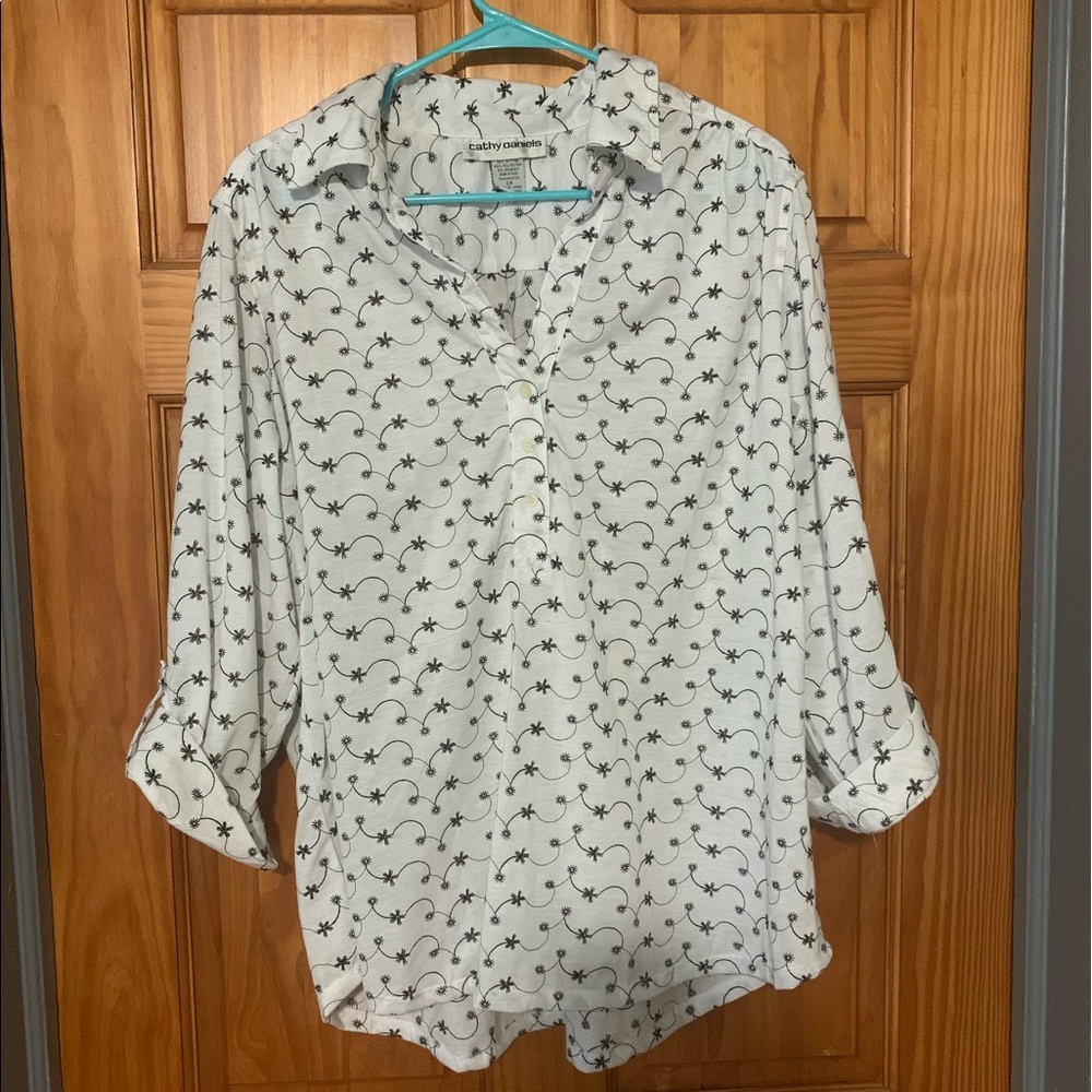 Cathy Daniels 3/4 Sleeve White Patterned Shirt 2X